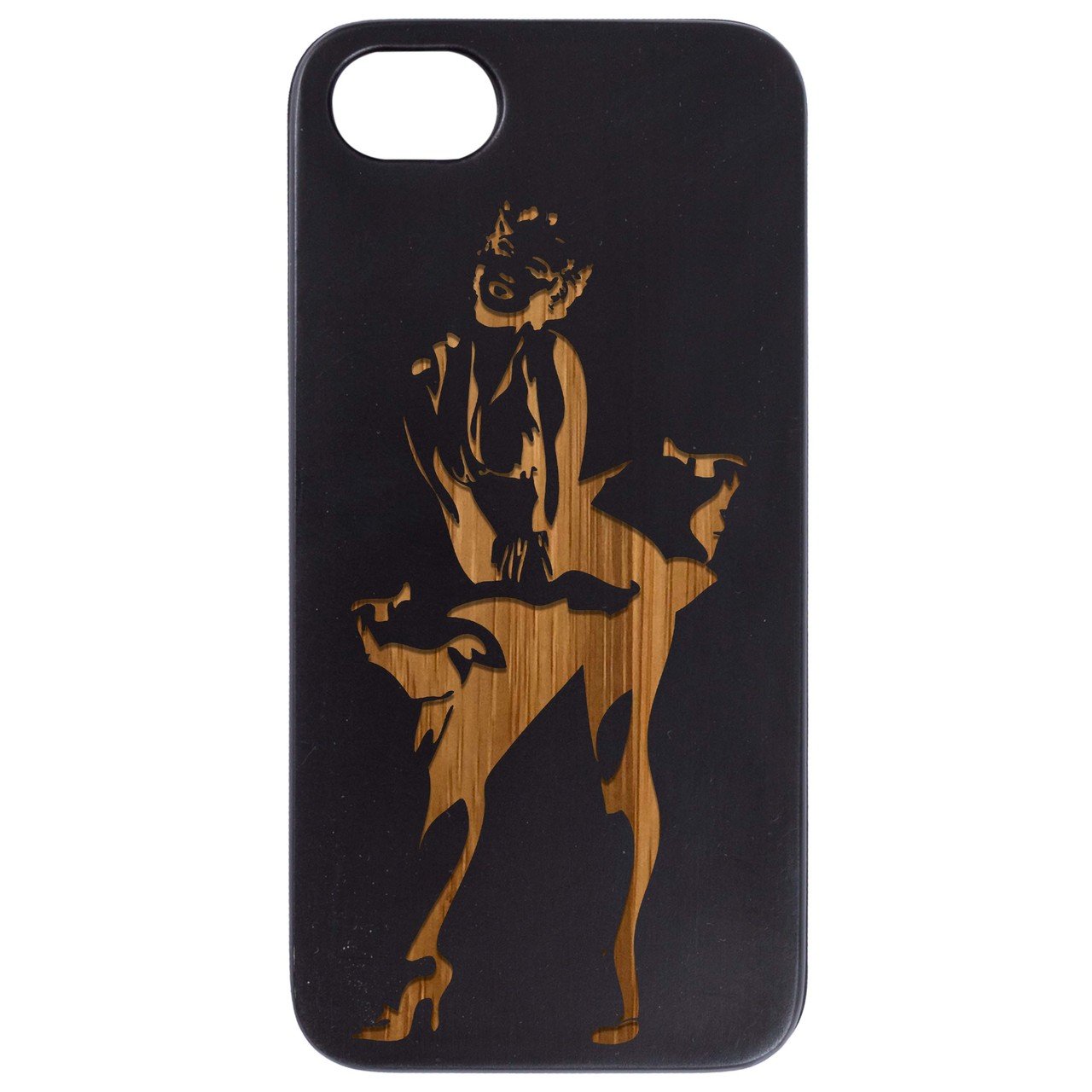 Marilyn Monroe 2 Engraved wooden phone case featuring intricate design and durable construction.